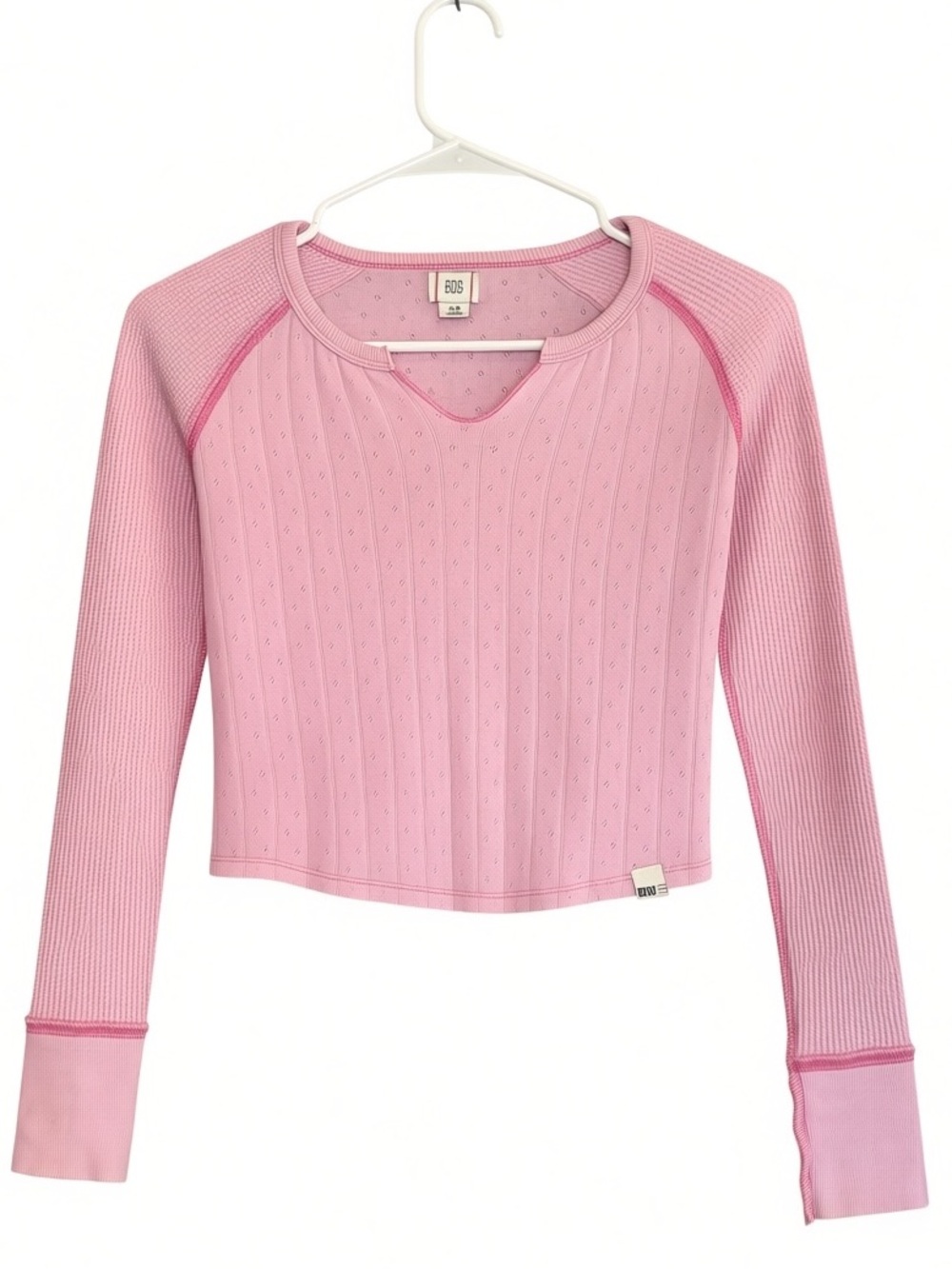 BDG Urban Outfitters Pink Pointelle Thermal Long Sleeve Crop Top Size Small